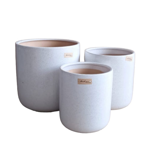 Matte-White Ceramic Pot (3-Pieces) - PlantmartUAE.com