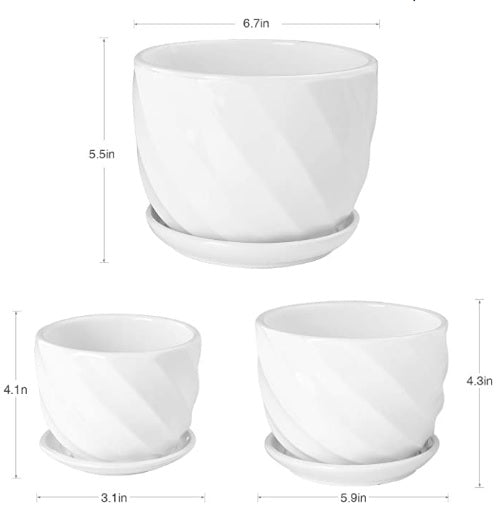 3 PCS Set Ceramic Pot (White) - PlantmartUAE.com