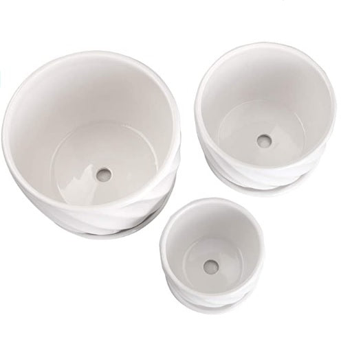 3 PCS Set Ceramic Pot (White) - PlantmartUAE.com