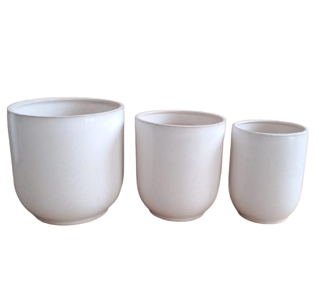 Glazed White Ceramic Pot (3 Pcs Set) - PlantmartUAE.com