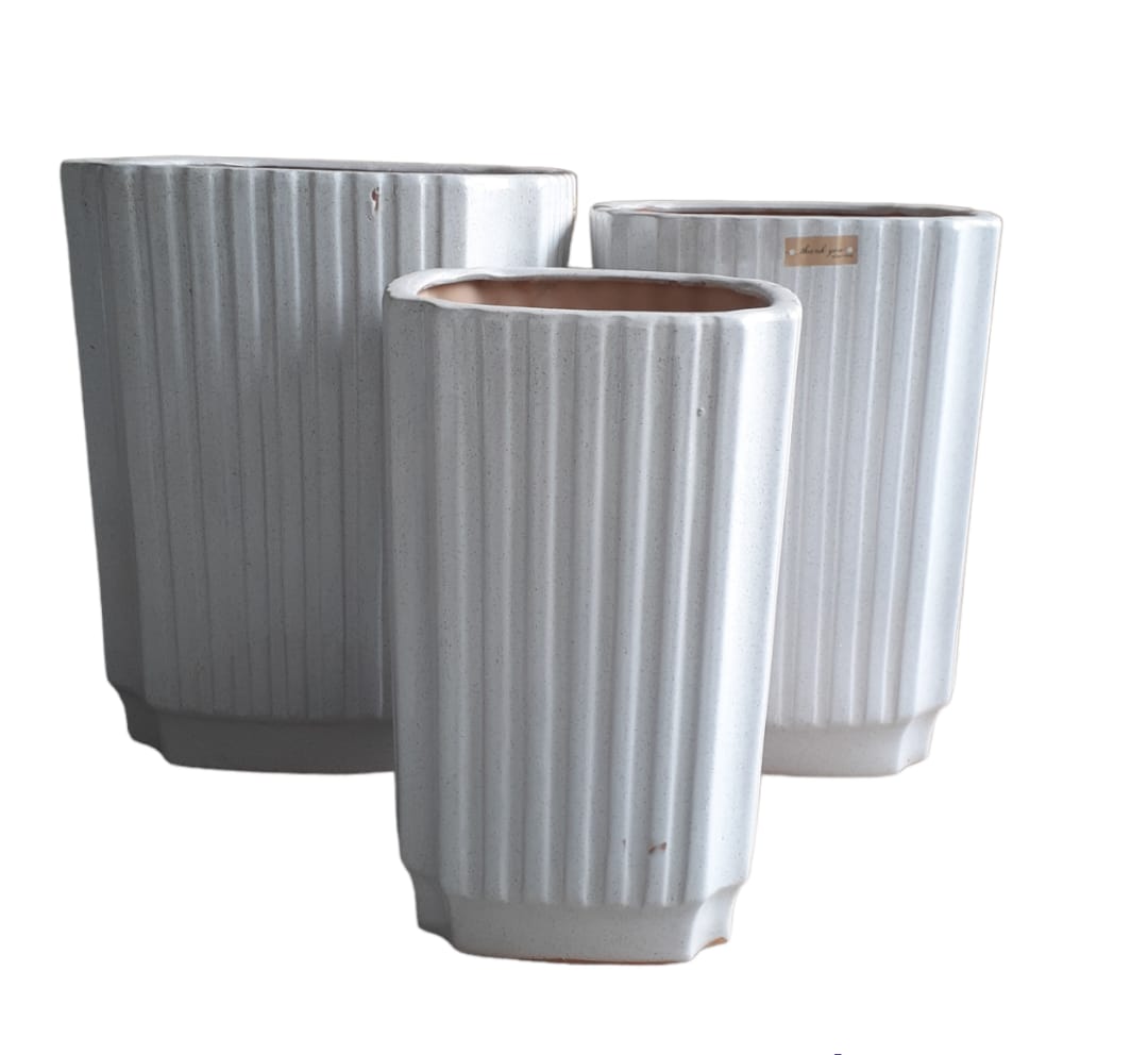 3-Piece White Ceramic Pot - PlantmartUAE.com