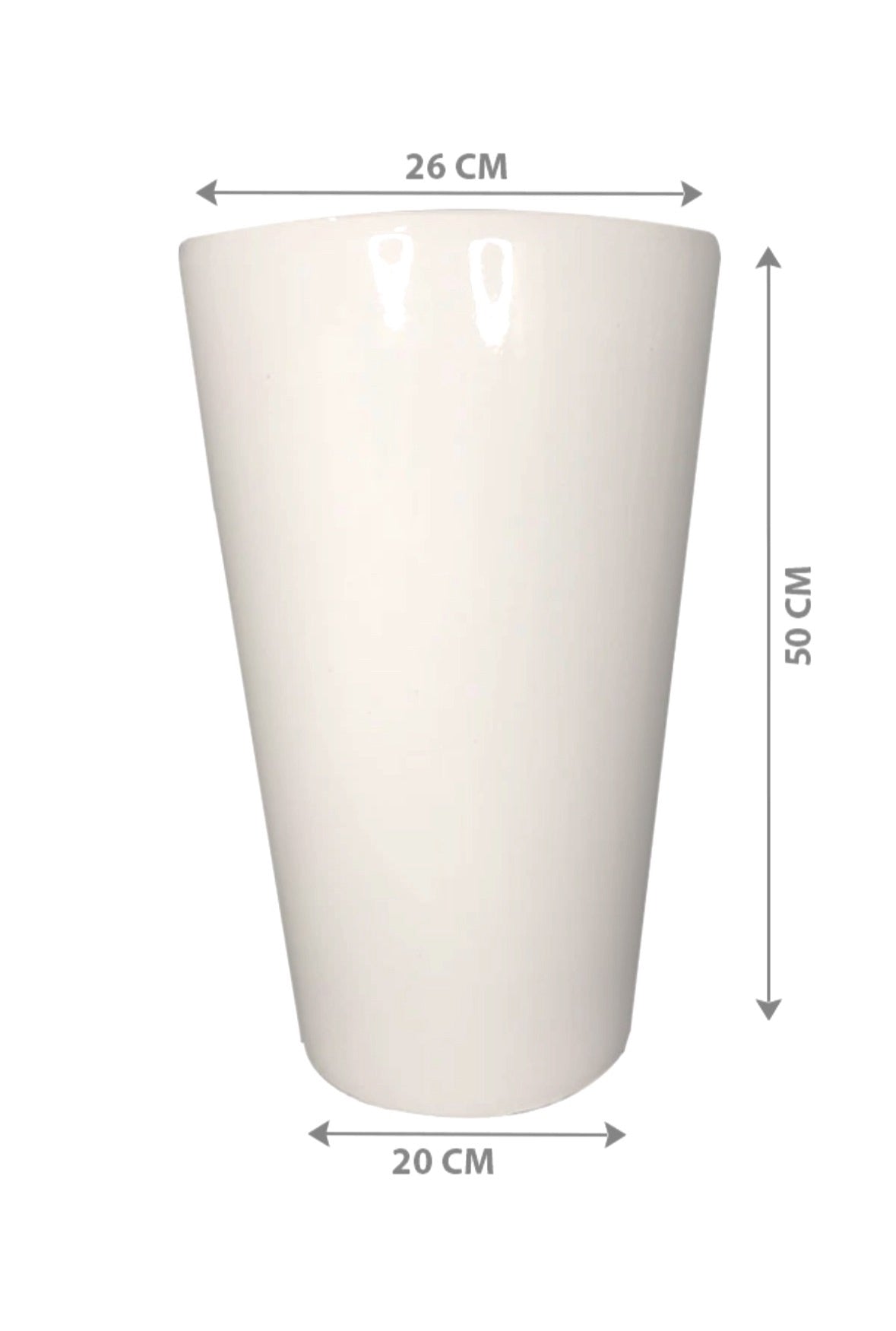 H50cm x D26 White Ceramic Pot - PlantmartUAE.com