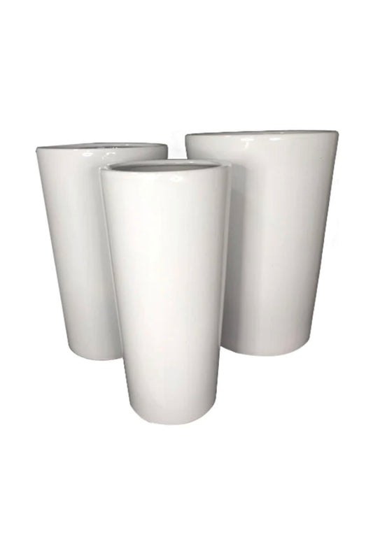 H50cm x D26 White Ceramic Pot - PlantmartUAE.com