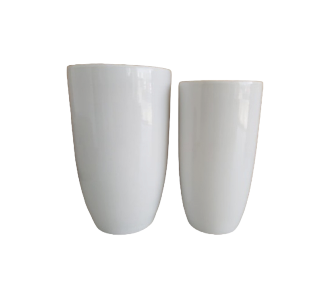 Large Size 2-piece White Ceramic Planter - PlantmartUAE.com