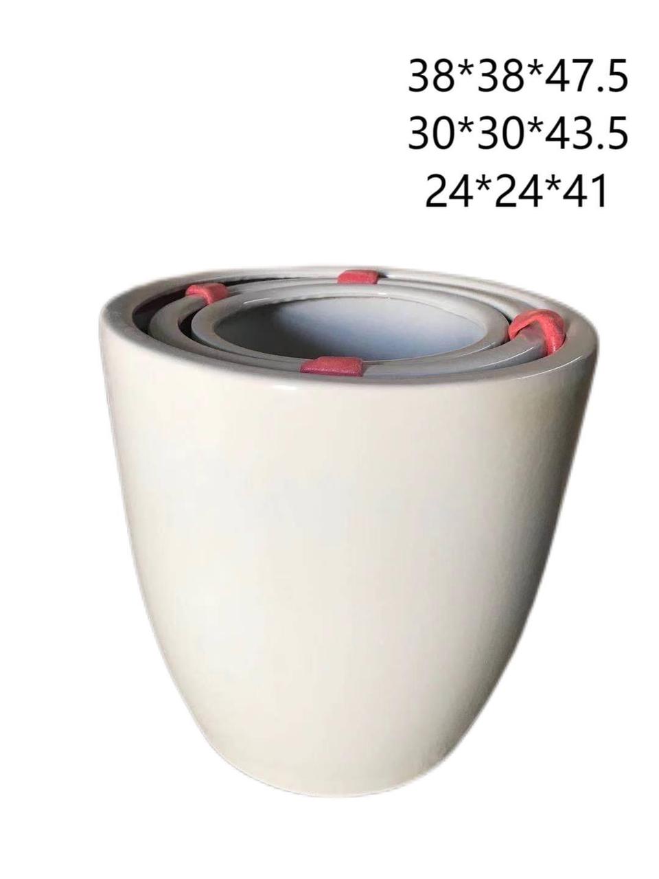 Glossy-White Bowl Ceramic pot 3Pcs set - PlantmartUAE.com