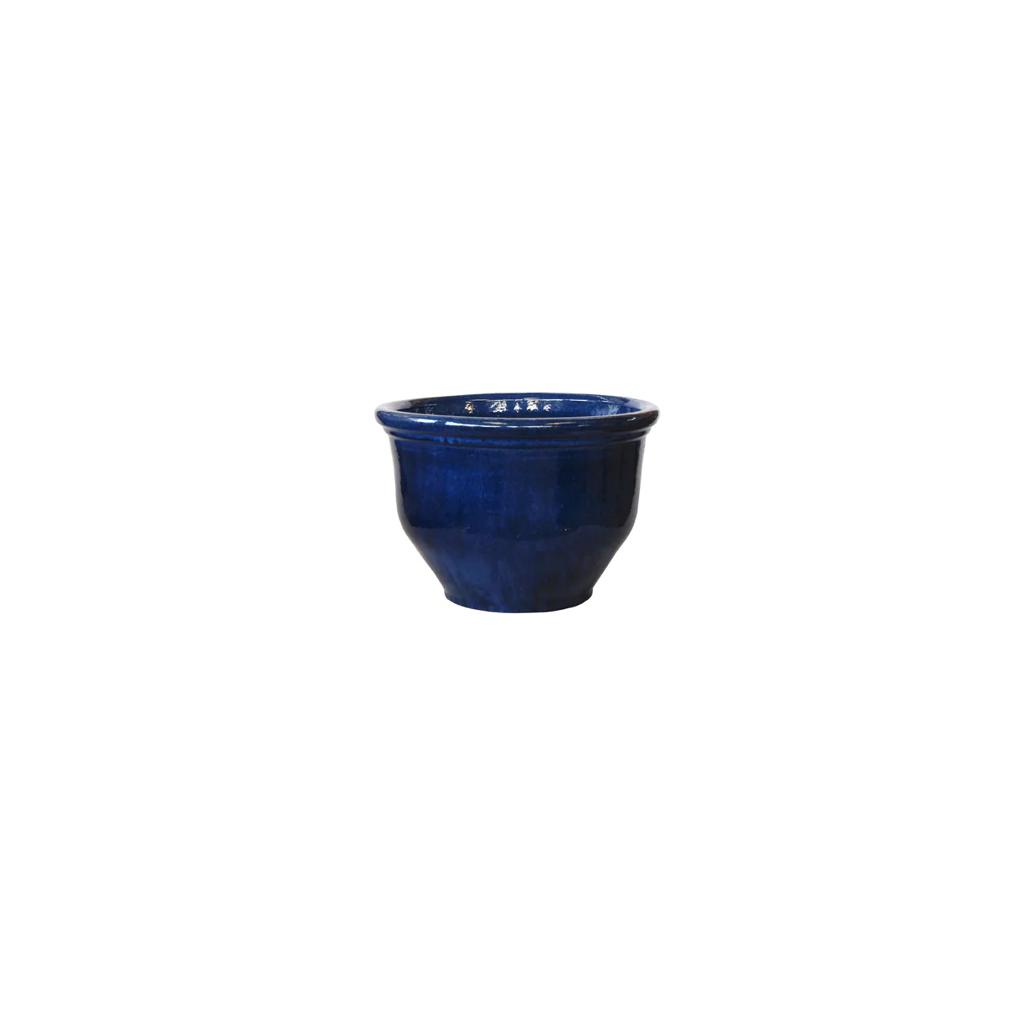 ROUND RIM CERAMIC POT BLUE GLAZED FINISH NTB-1002 - PlantmartUAE.com