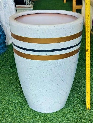 White matt/Gold CERAMIC pot (43hx30d) - PlantmartUAE.com