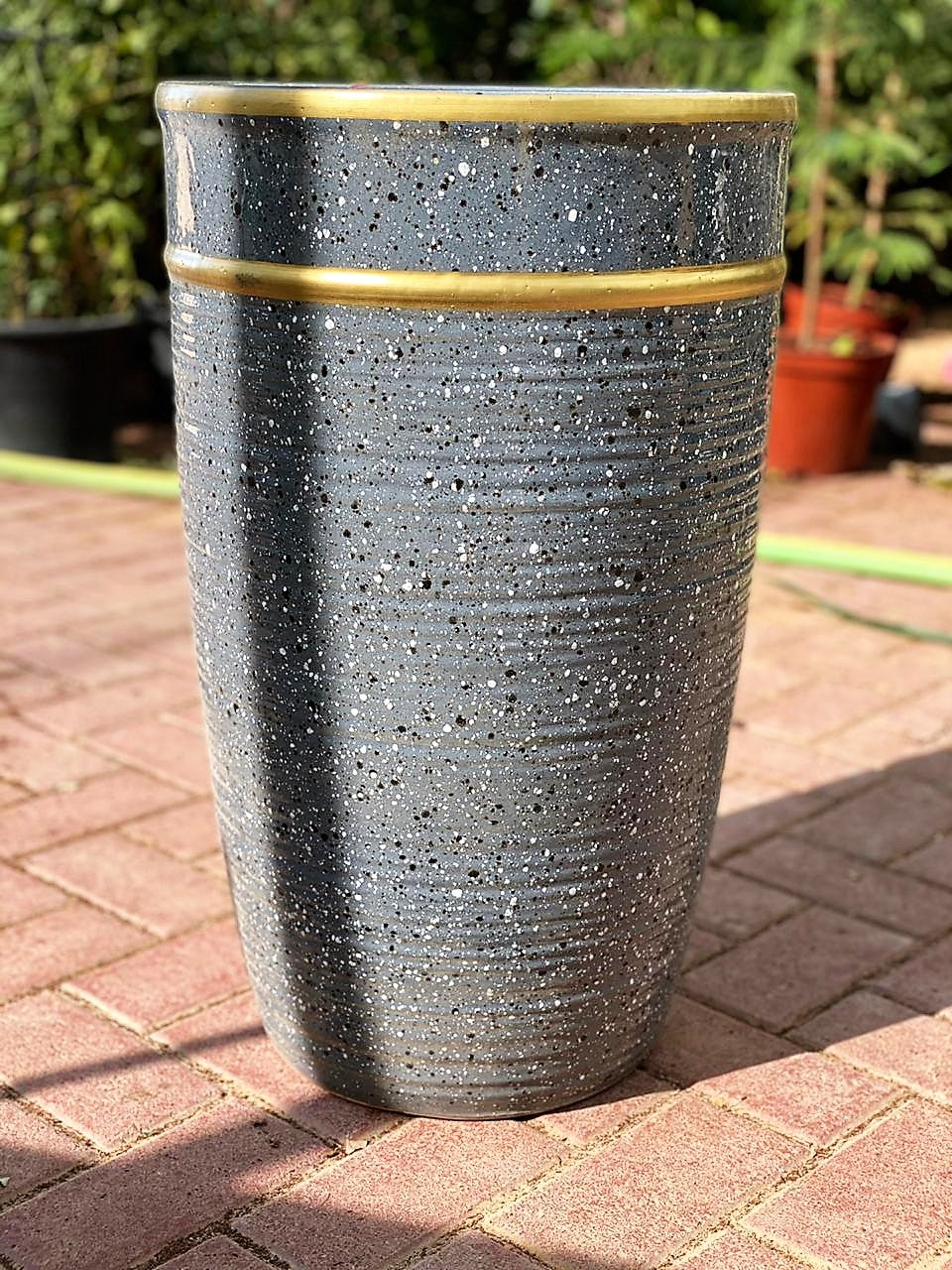 Grey/Gold Ceramic pot - PlantmartUAE.com