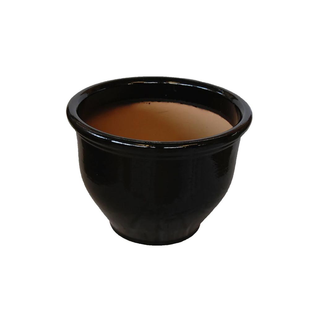 ROUND RIM CERAMIC POT BLACK GLAZED FINISH NTB-1002 - PlantmartUAE.com