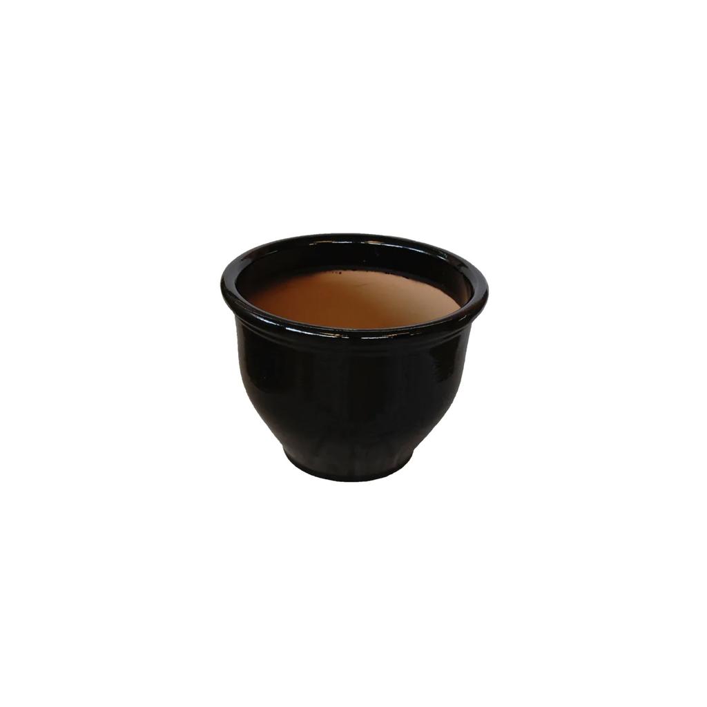 ROUND RIM CERAMIC POT BLACK GLAZED FINISH NTB-1002 - PlantmartUAE.com