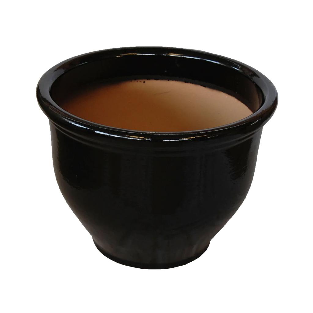 ROUND RIM CERAMIC POT BLACK GLAZED FINISH NTB-1002 - PlantmartUAE.com