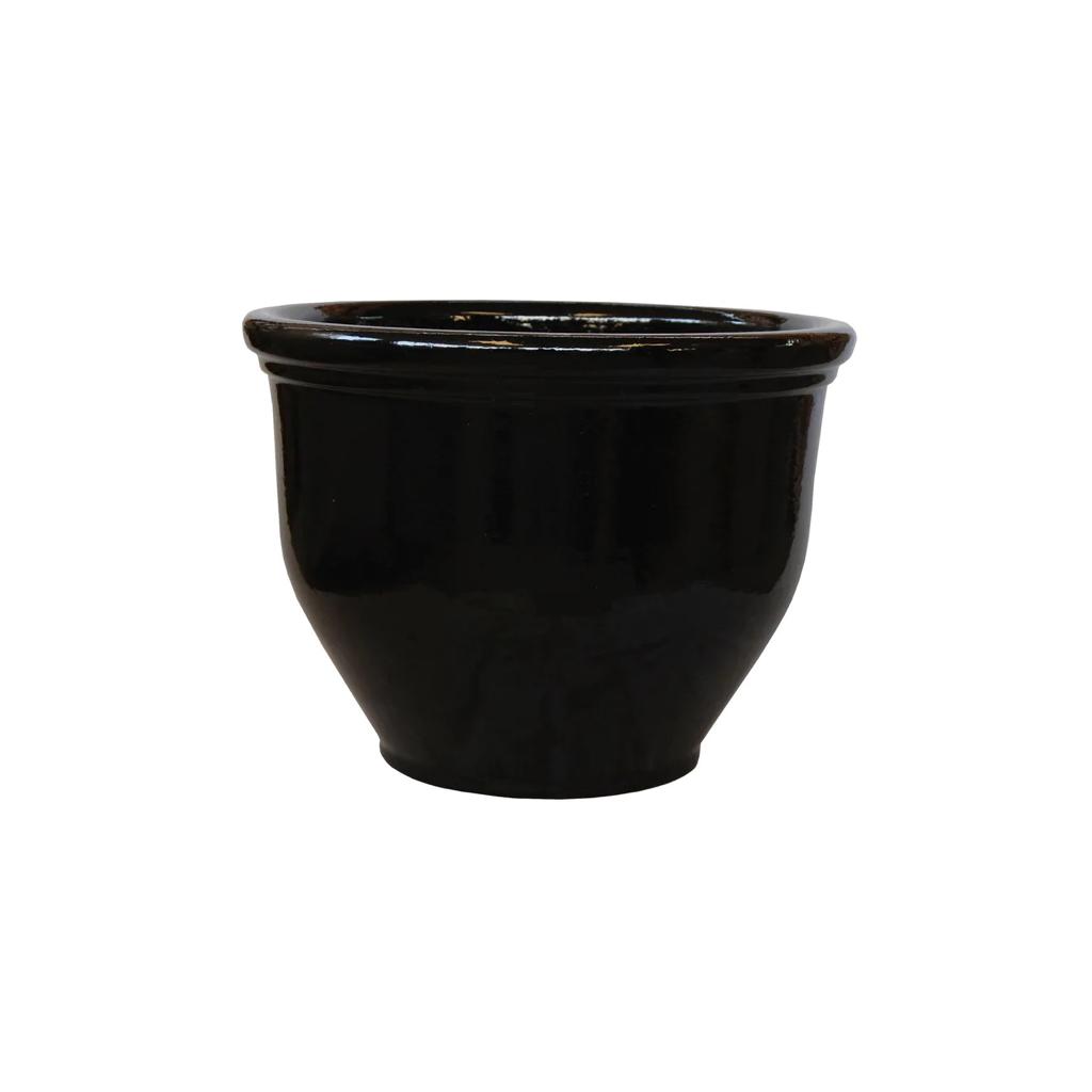 ROUND RIM CERAMIC POT BLACK GLAZED FINISH NTB-1002 - PlantmartUAE.com