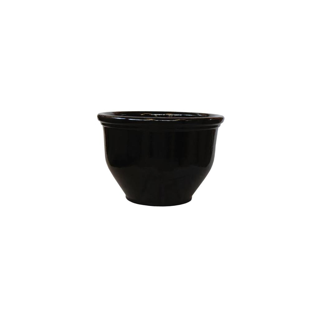 ROUND RIM CERAMIC POT BLACK GLAZED FINISH NTB-1002 - PlantmartUAE.com