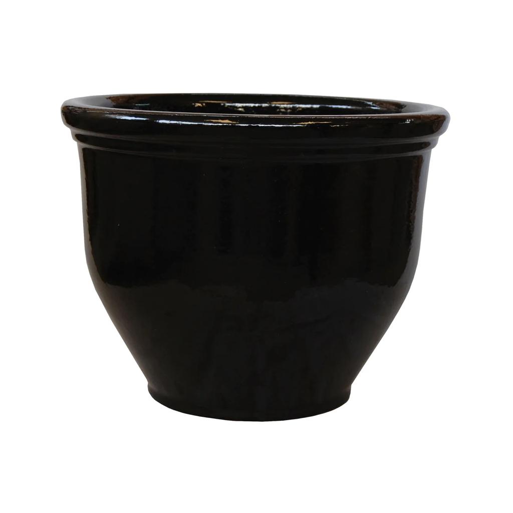 ROUND RIM CERAMIC POT BLACK GLAZED FINISH NTB-1002 - PlantmartUAE.com