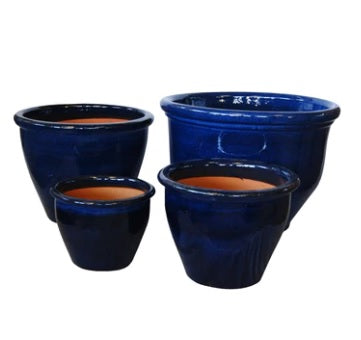 ROUND RIM CERAMIC POT BLUE GLAZED FINISH NTB-1002 - PlantmartUAE.com