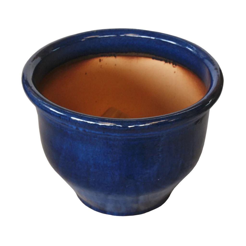 ROUND RIM CERAMIC POT BLUE GLAZED FINISH NTB-1002 | PlantmartUAE.com