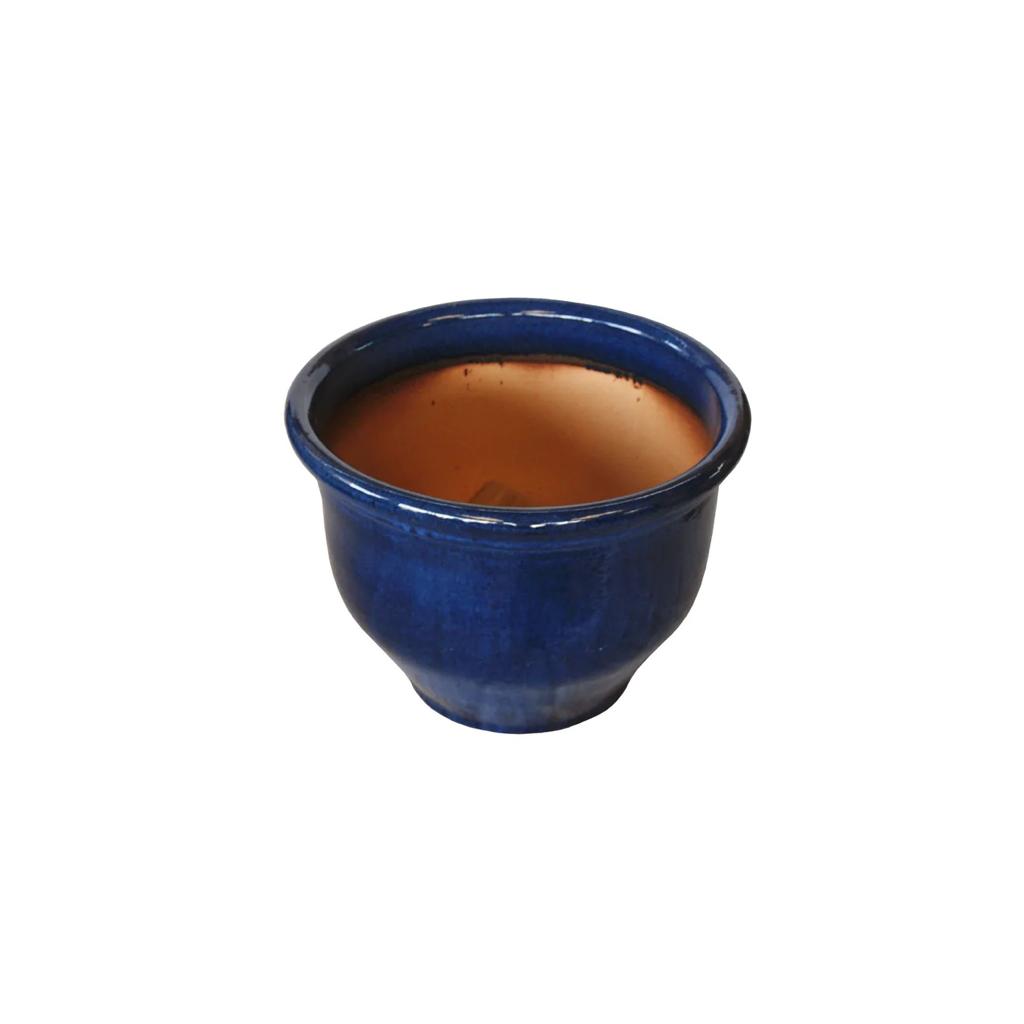 ROUND RIM CERAMIC POT BLUE GLAZED FINISH NTB-1002 - PlantmartUAE.com