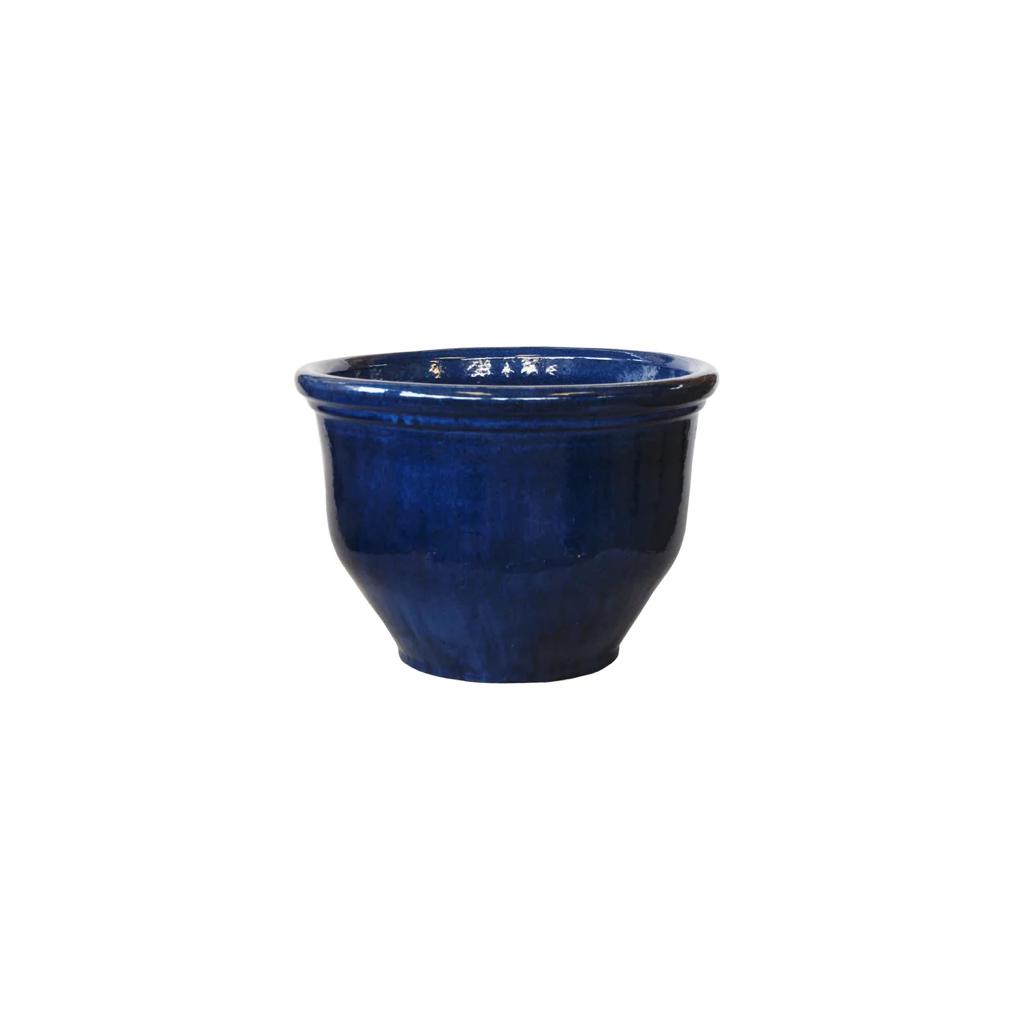 ROUND RIM CERAMIC POT BLUE GLAZED FINISH NTB-1002 - PlantmartUAE.com